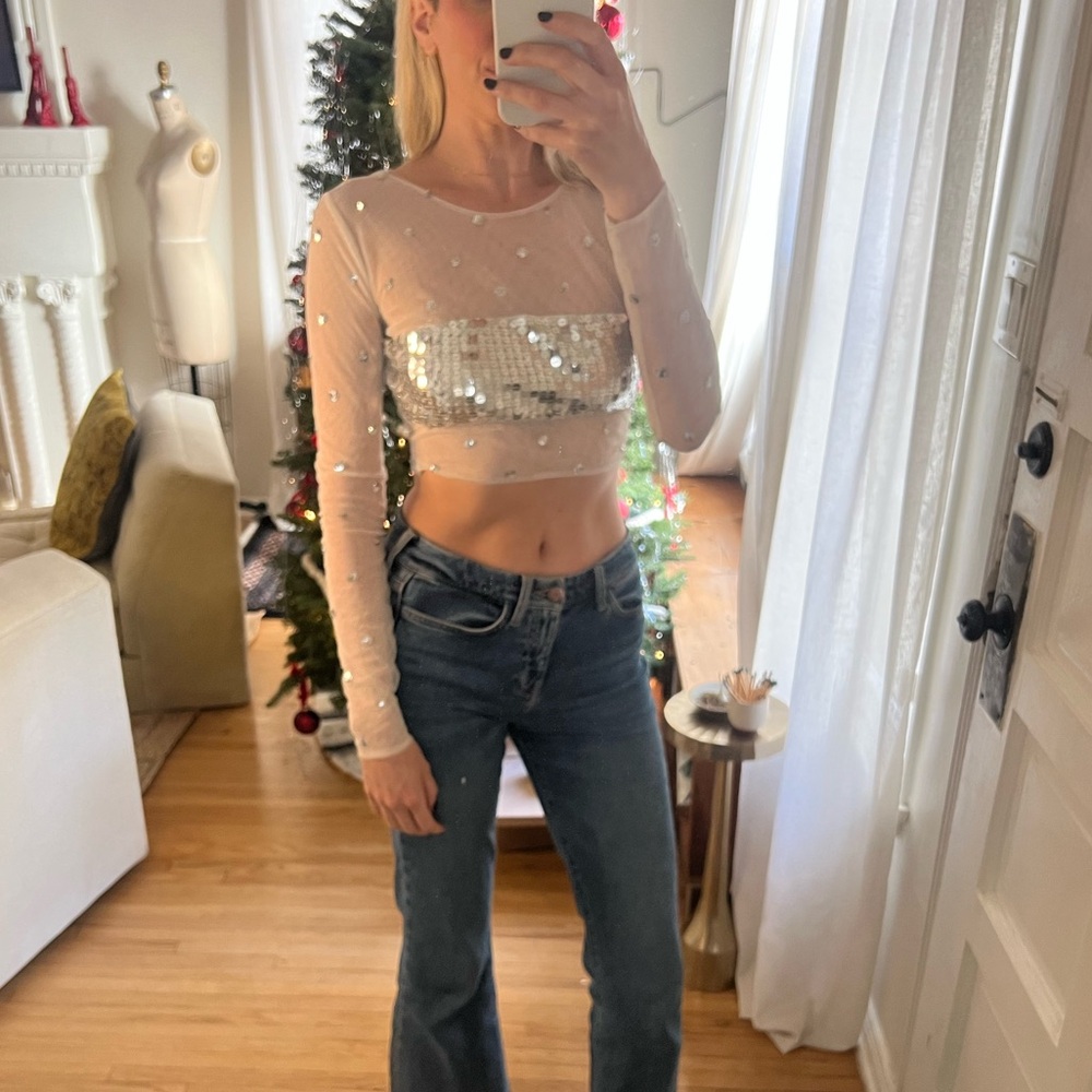 Silver and white sparkly top